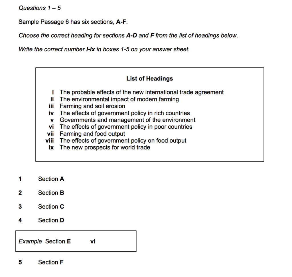 IELTS READING MATCHING HEADINGS